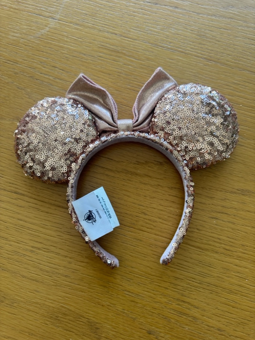Disney Rose Gold Sequin Minnie Ear Headband with Satin Bow